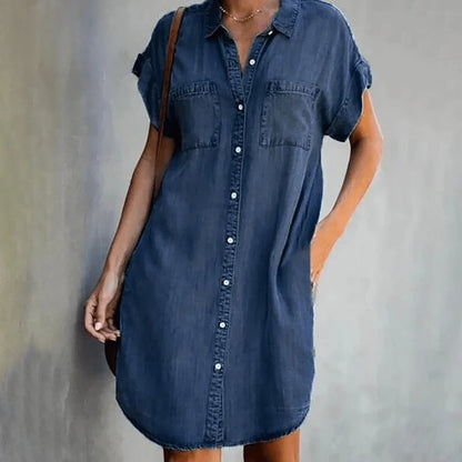 Abiella – Casual Denim Button Shirt Dress