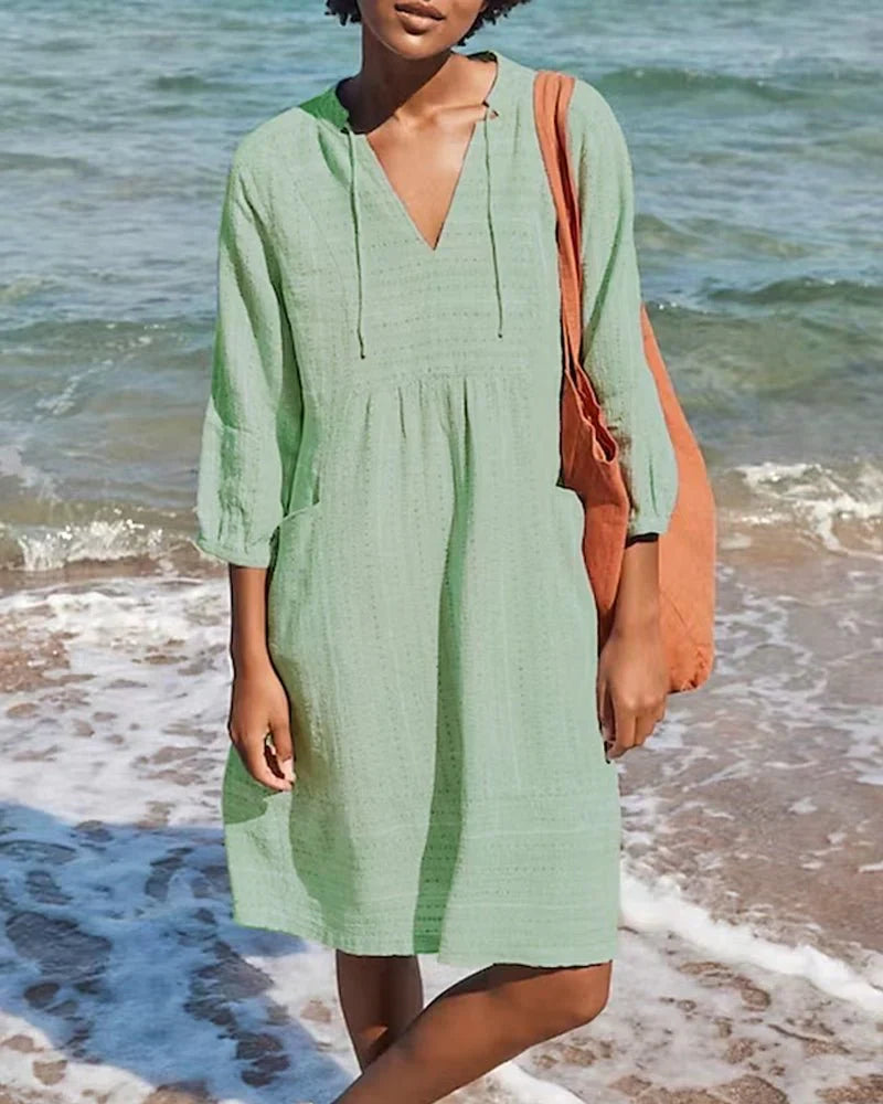 Plony – Lightweight Textured Cotton V-neck Beach Dress