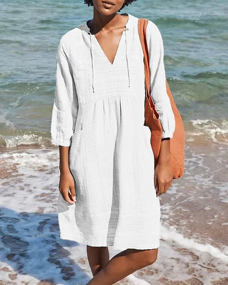 Plony – Lightweight Textured Cotton V-neck Beach Dress