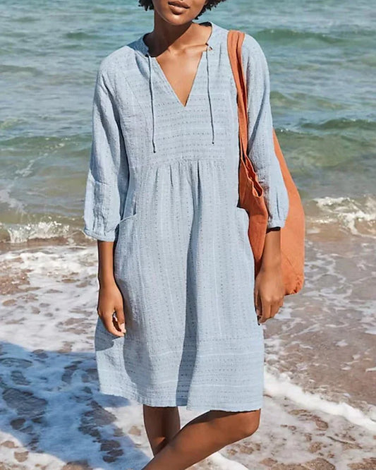 Plony – Lightweight Textured Cotton V-neck Beach Dress