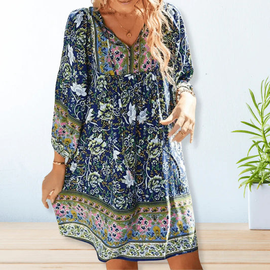 Achita – Flowing Boho Floral Print Mini Dress
