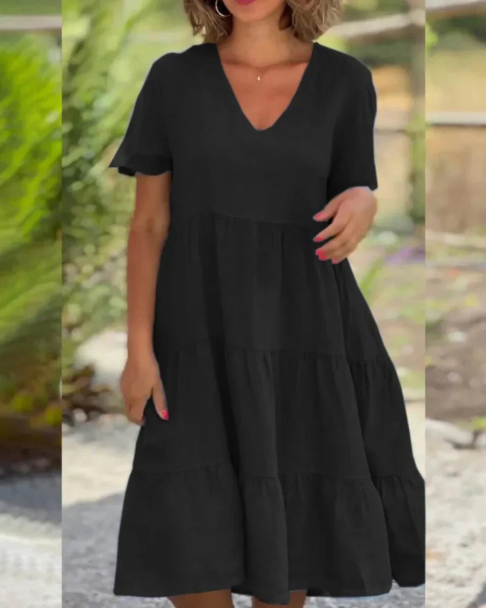 Liliseth – V-neck Tiered Short Sleeve Midi Dress