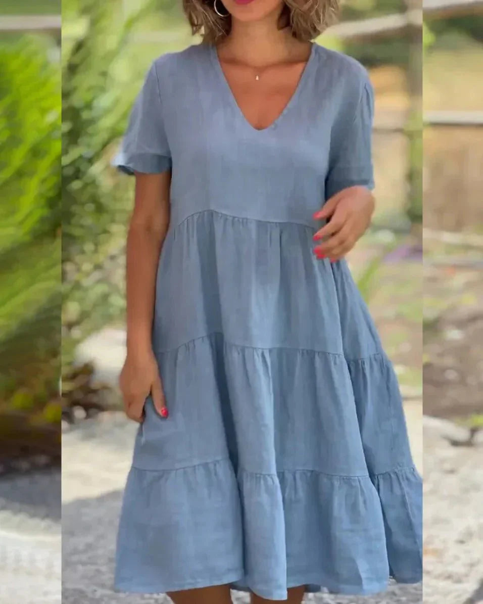 Liliseth – V-neck Tiered Short Sleeve Midi Dress