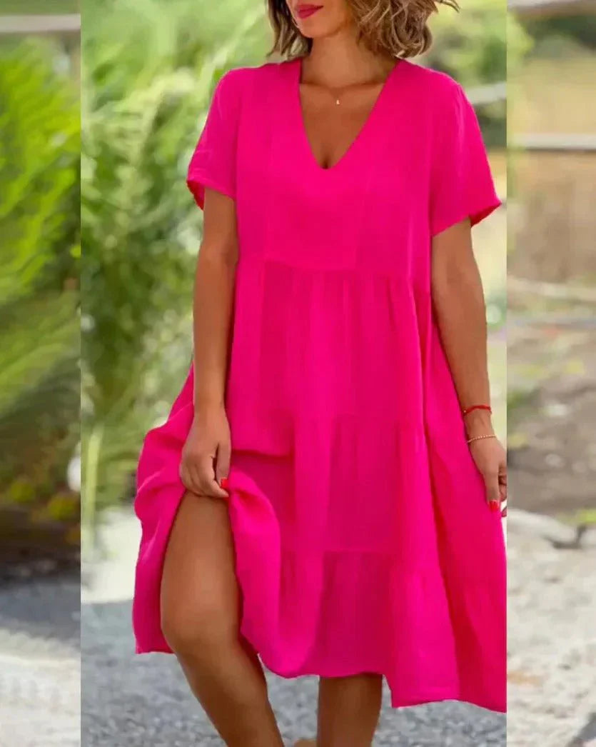 Liliseth – V-neck Tiered Short Sleeve Midi Dress