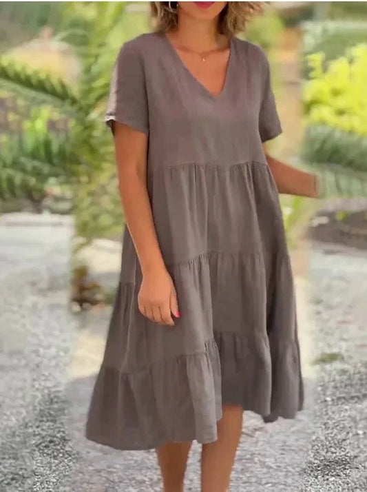 Liliseth – V-neck Tiered Short Sleeve Midi Dress