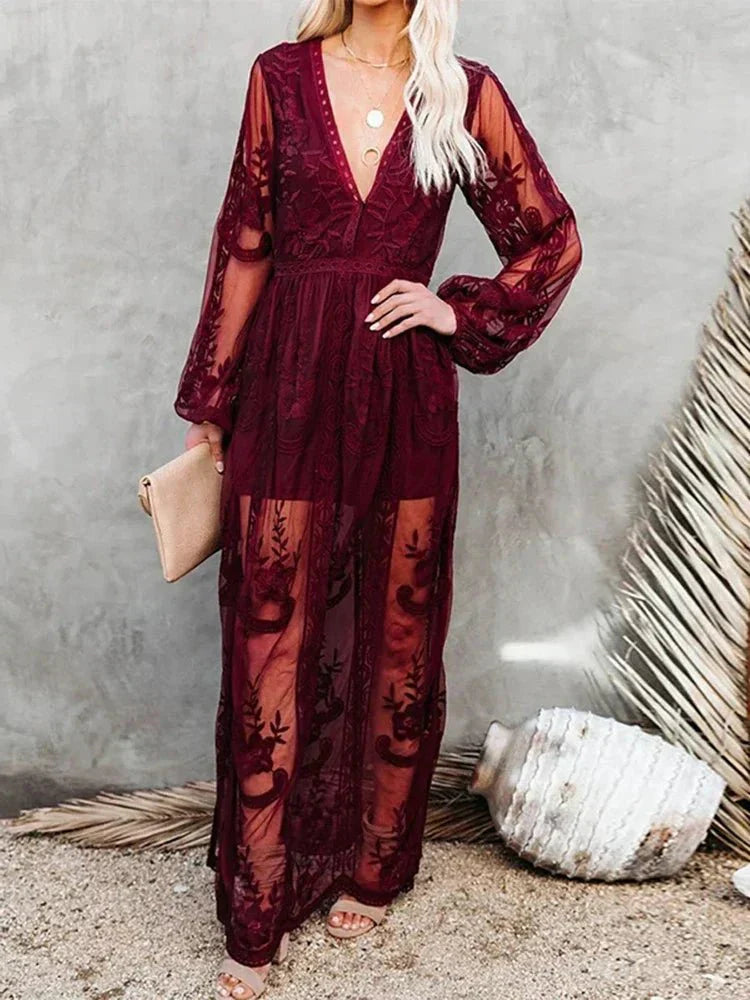 Keesha – Boho Maxi Dress Embroidery and Lining