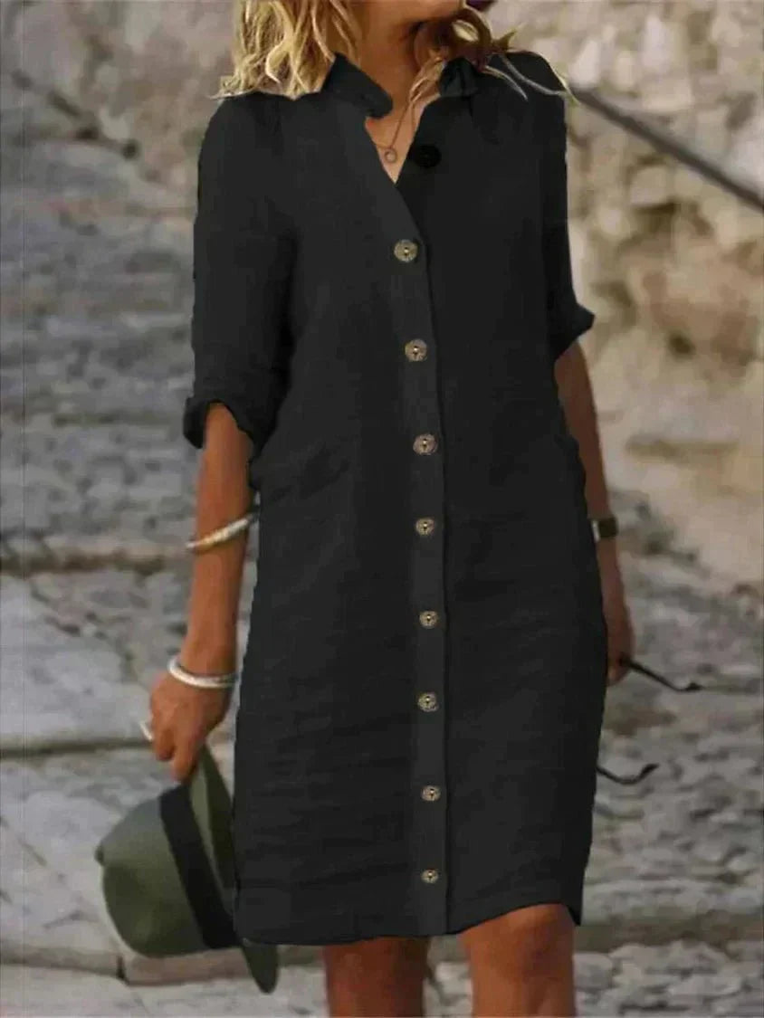 Arianda – Casual Linen Button Shirt Dress