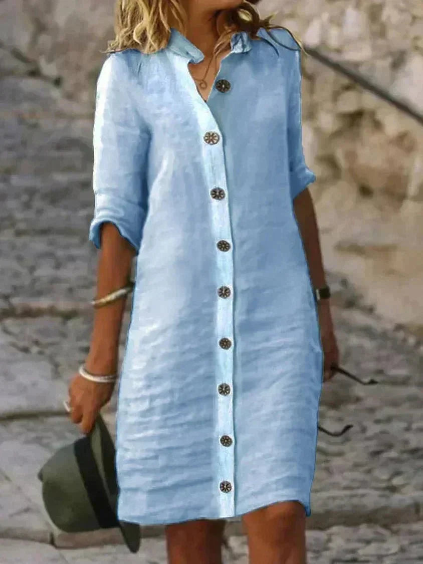 Arianda – Casual Linen Button Shirt Dress