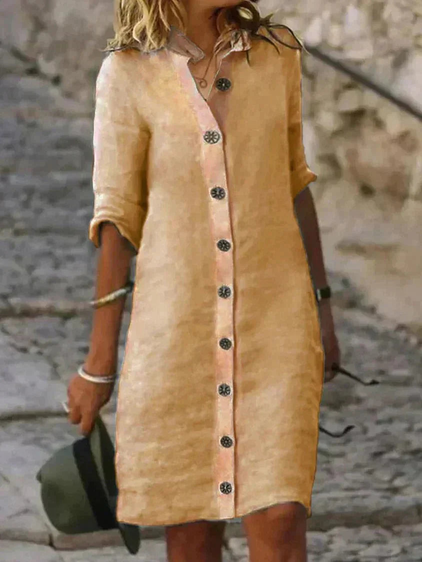 Arianda – Casual Linen Button Shirt Dress
