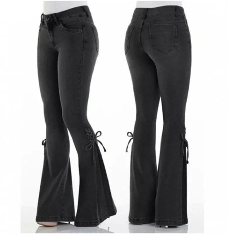 Charelle – Light Wash Flared Jeans with Lace-Up