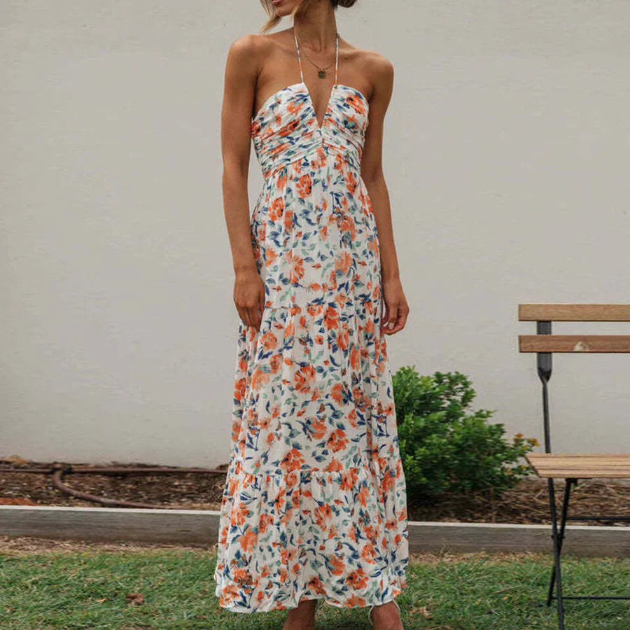 Tessindra – Halterneck Floral Print Maxi Dress