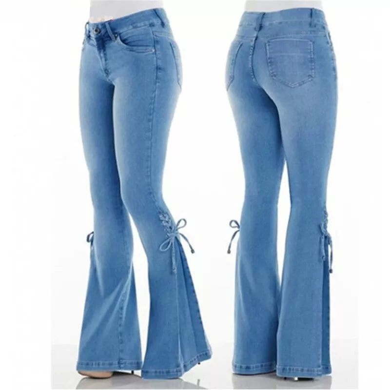 Charelle – Light Wash Flared Jeans with Lace-Up