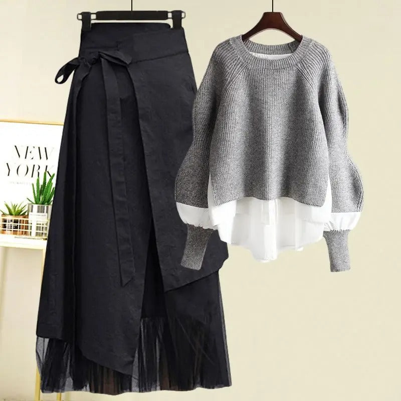Caroline - Two-piece set consisting of knitted sweater and skirt for women