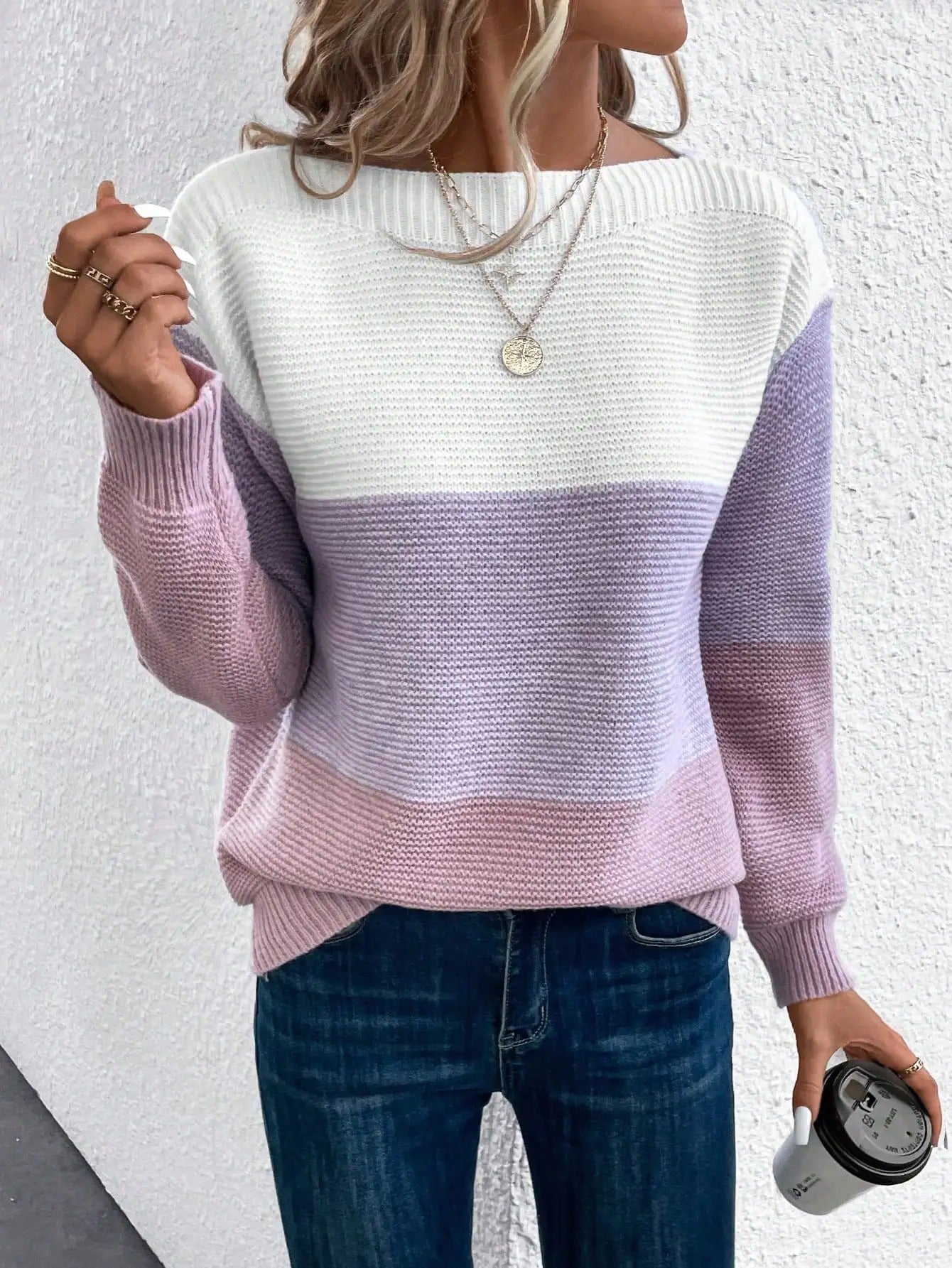 Clara - Elegant three-coloured patchwork sweater