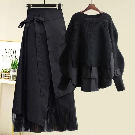 Caroline - Two-piece set consisting of knitted sweater and skirt for women