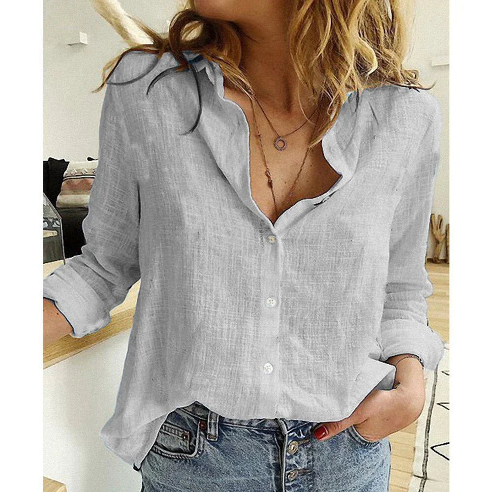 Cassira – Linen Blend Button-front Shirt