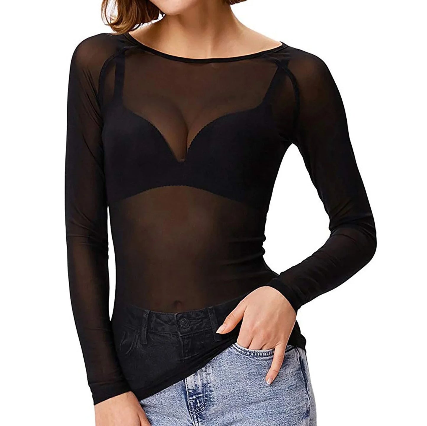 Morwenna – Sexy Sheer Mesh Long Sleeve Top