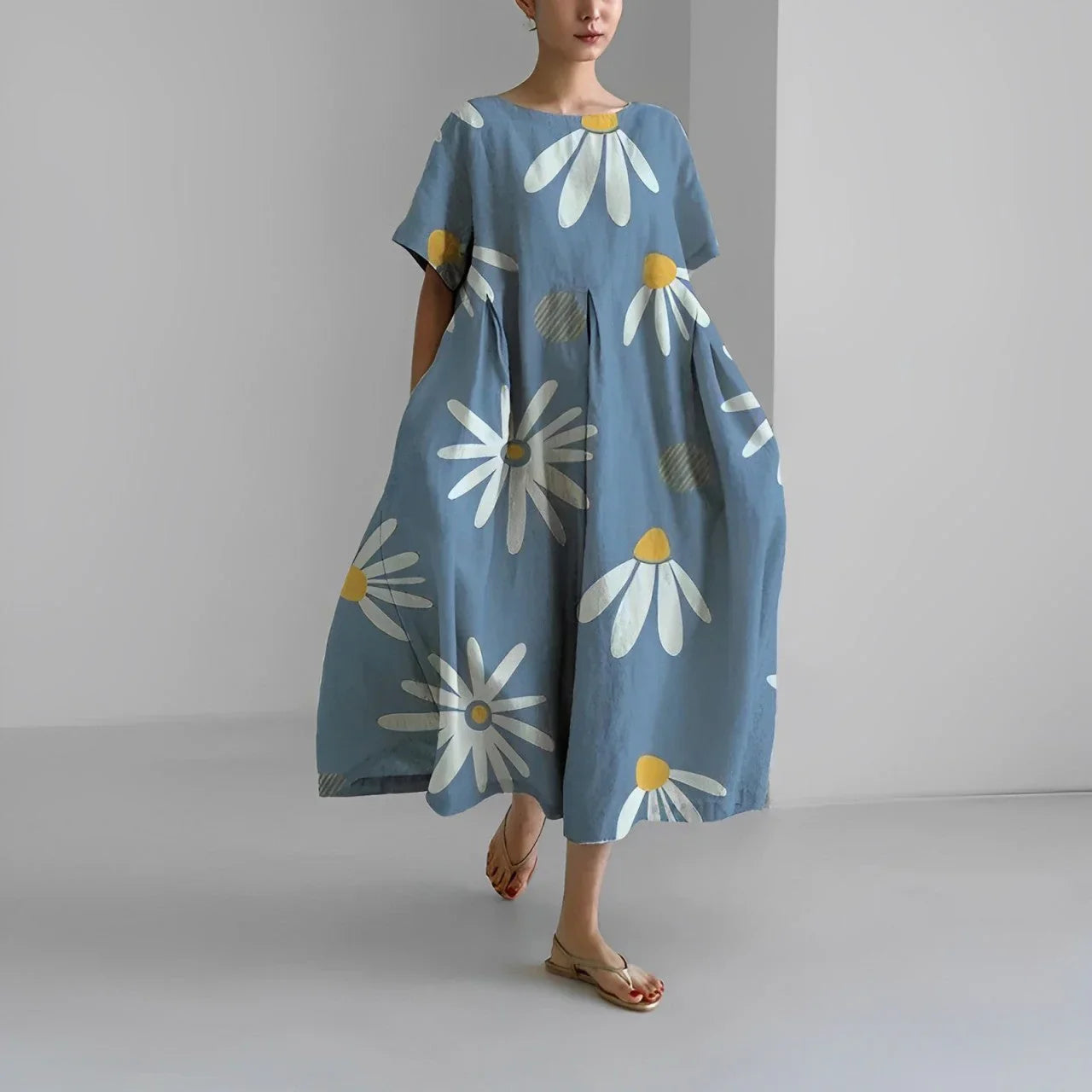 Akio – Oversized Floral Cotton Maxi Dress