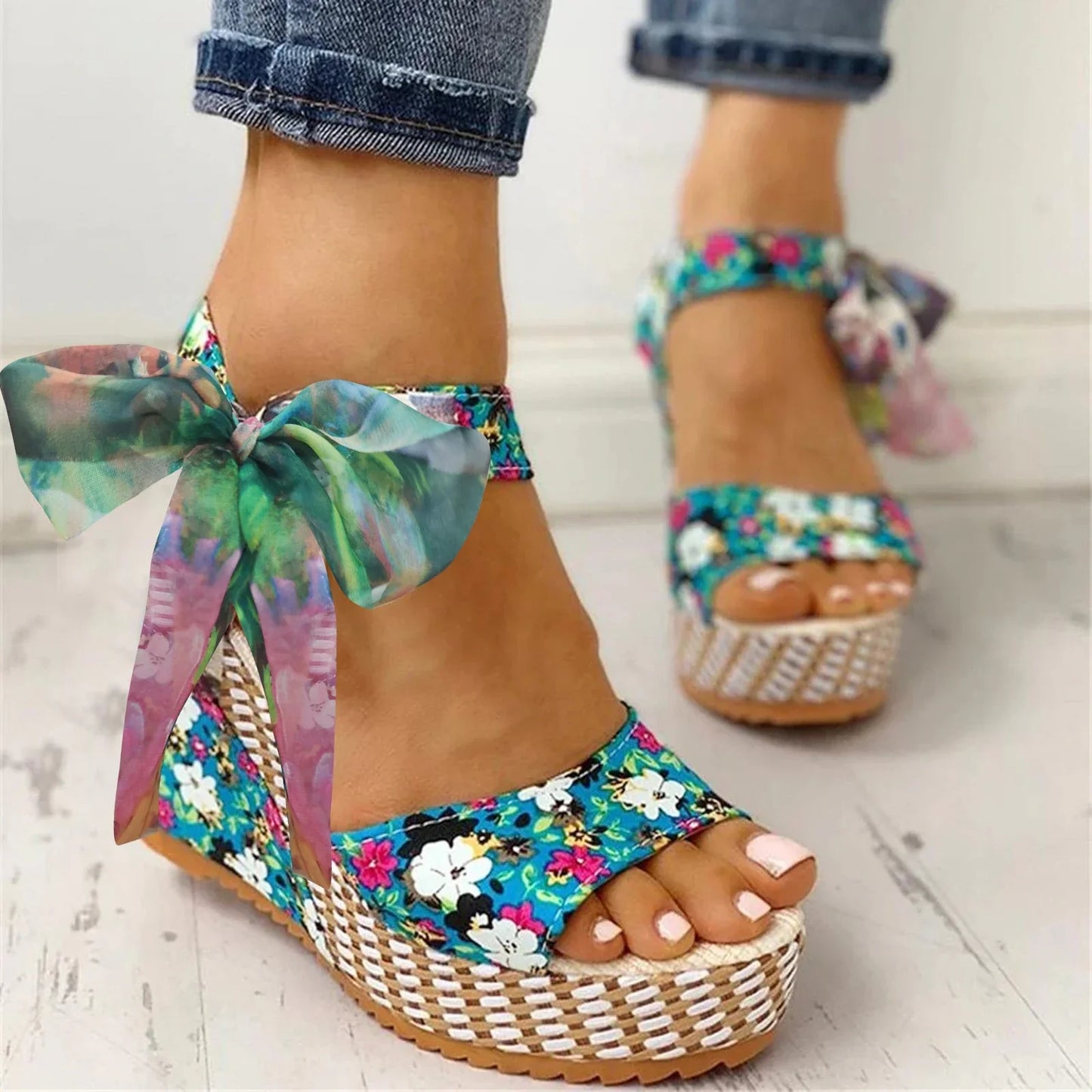 Natalia - Floral orthopedic wedge sandals