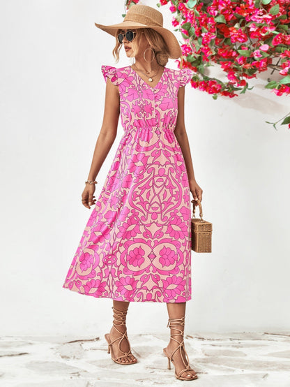 WENNY - Short-sleeved dress with flowered V-neckline