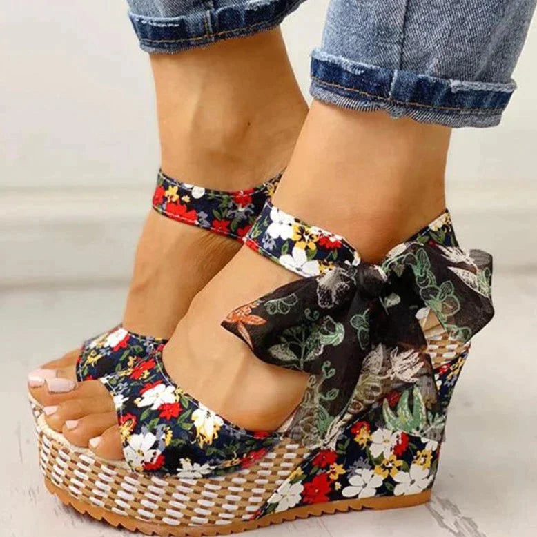 Natalia - Floral orthopedic wedge sandals