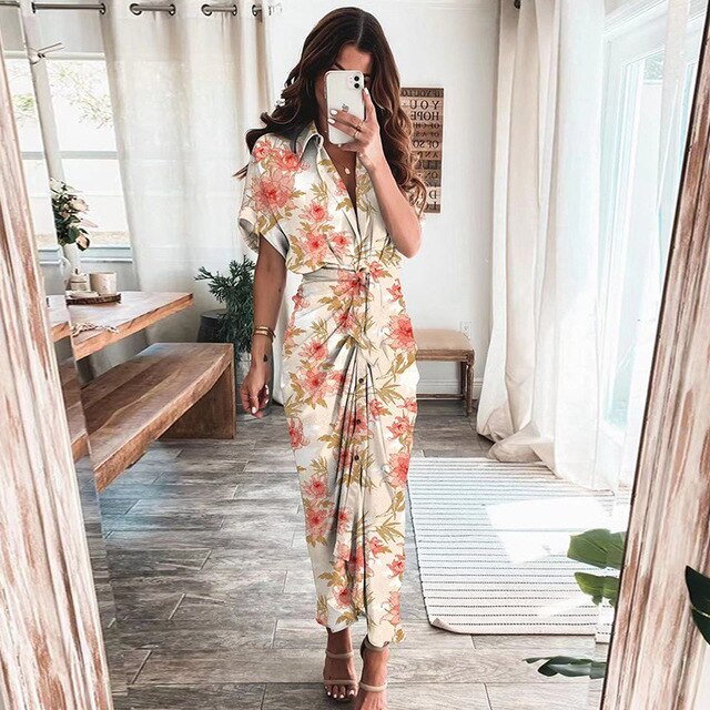 AUDREY - Polo Neck Fashion Printed Dress