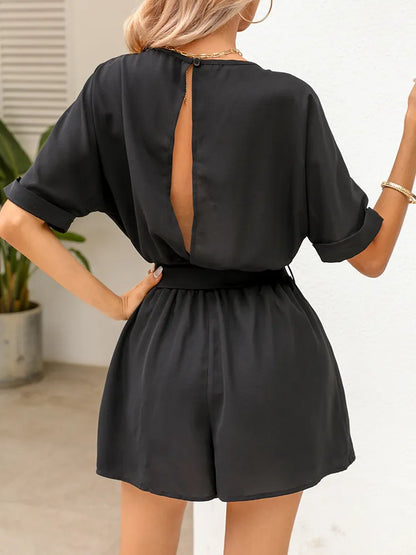 EVELYN - Romper suit with belt and round neckline